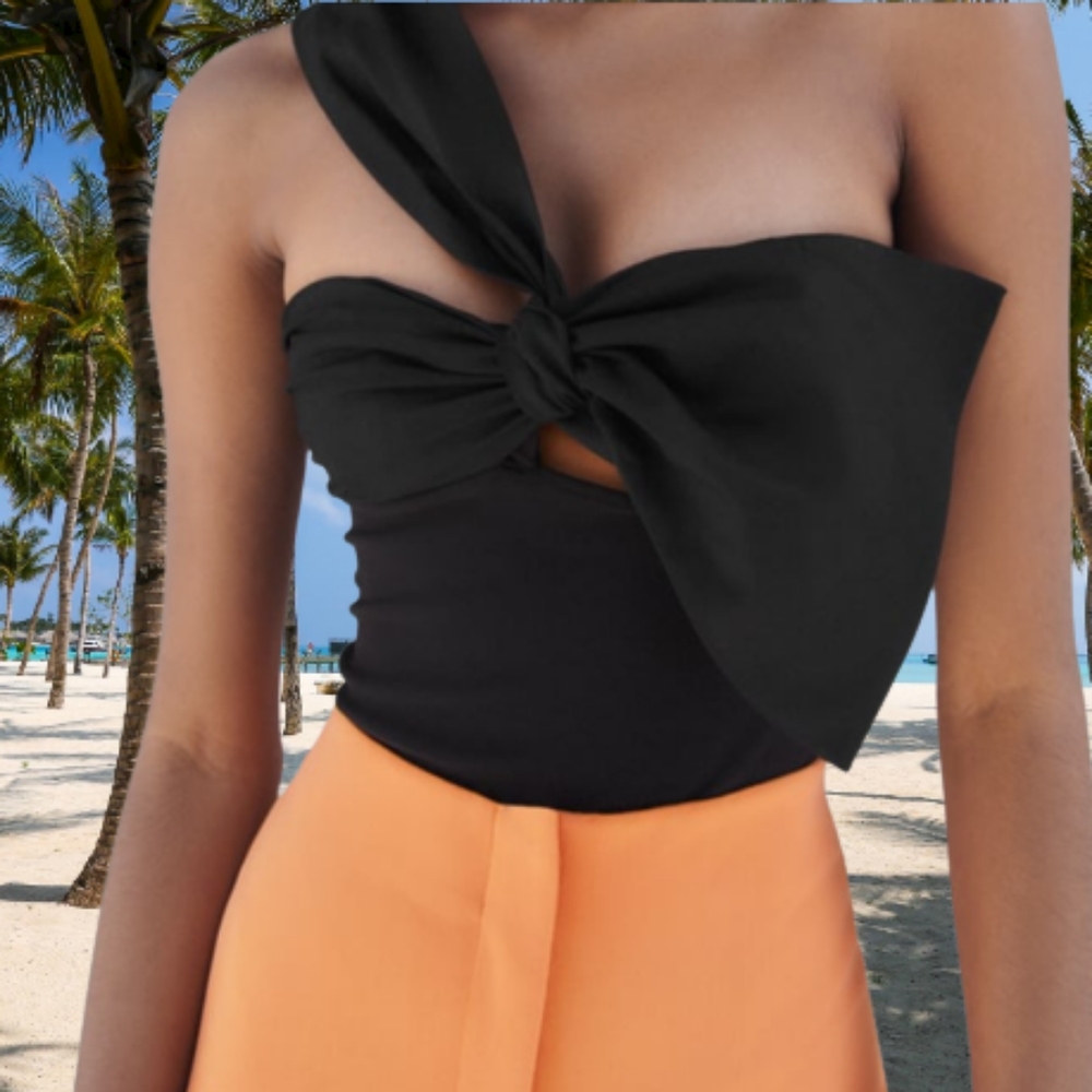 Zara Black Bow-Detail Strapless Bodysuit